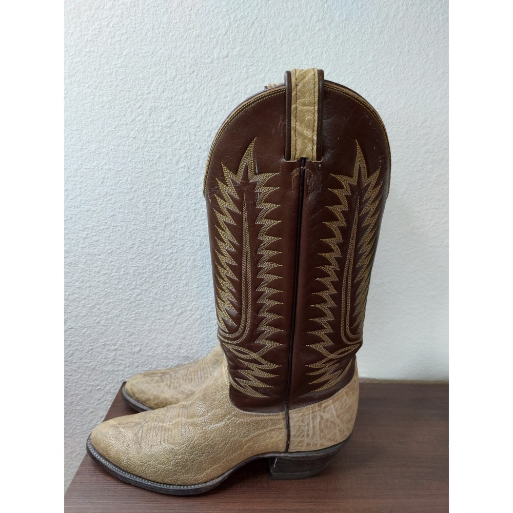 Tony Lama Mens Western Boots Tan Brown Leather Cowboy Stitch Size 7.5B - Picture 8 of 11